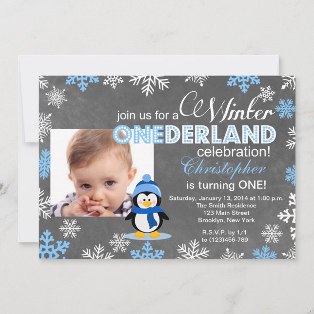 Winter ONEderland Snowflake 1st Birthday Invite (Front)