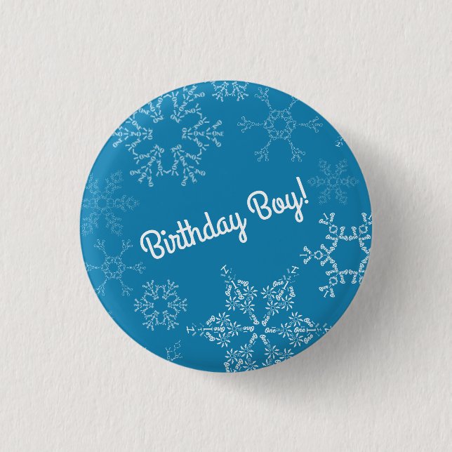 Winter Onederland Snowflake 1st Birthday Party Button (Front)