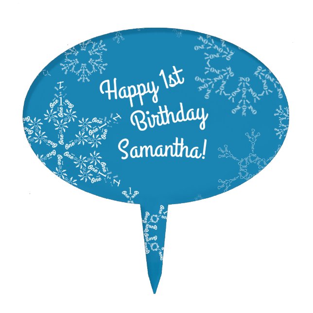 Winter Onederland Snowflake 1st Birthday Party Cake Topper (Front)