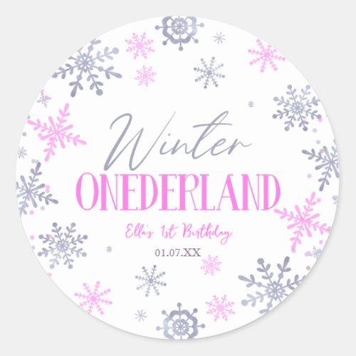 Winter ONEderland Snowflake 1st Birthday Party Classic Round Sticker