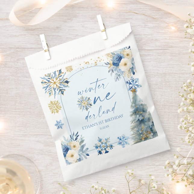 Winter Onederland Snowflake 1st Birthday Party Favor Bag (Clipped)