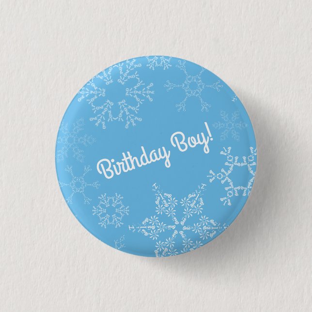 Winter Onederland Snowflake 1st Birthday Party Kid Button (Front)