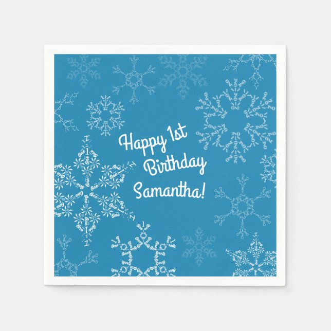 Winter Onederland Snowflake 1st Birthday Party Kid Napkins (Front)