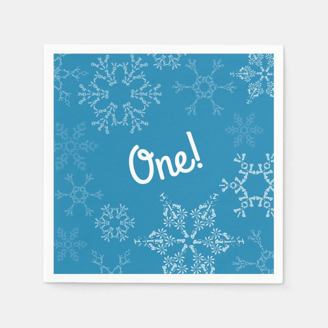 Winter Onederland Snowflake 1st Birthday Party Napkins (Front)