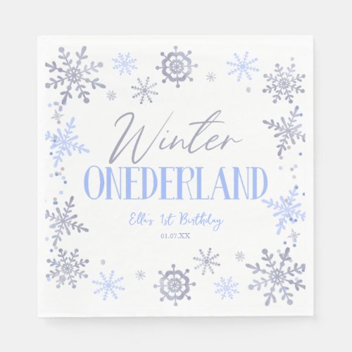 Winter ONEderland Snowflake 1st Birthday Party Napkins