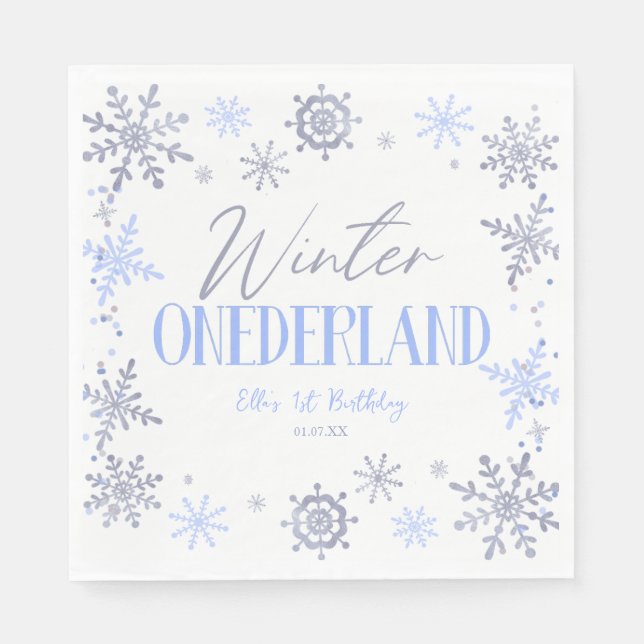 Winter ONEderland Snowflake 1st Birthday Party Napkins (Front)