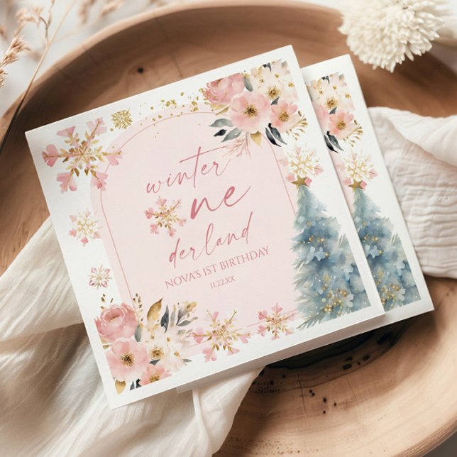 Winter Onederland Snowflake 1st Birthday Party Napkins (Creator Uploaded)