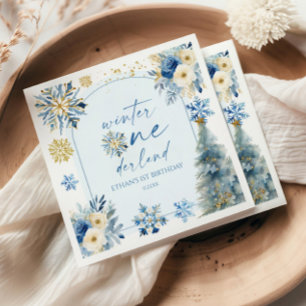 Winter Onederland Snowflake 1st Birthday Party Napkins