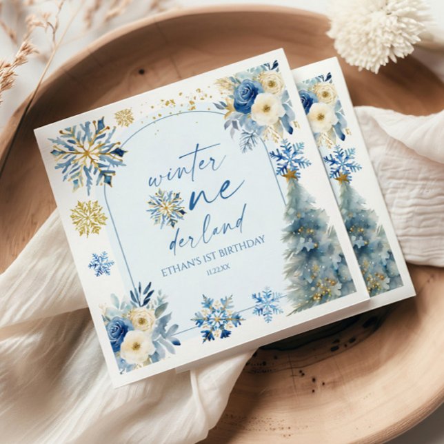 Winter Onederland Snowflake 1st Birthday Party Napkins (Creator Uploaded)