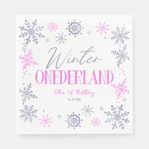 Winter ONEderland Snowflake 1st Birthday Party Napkins
