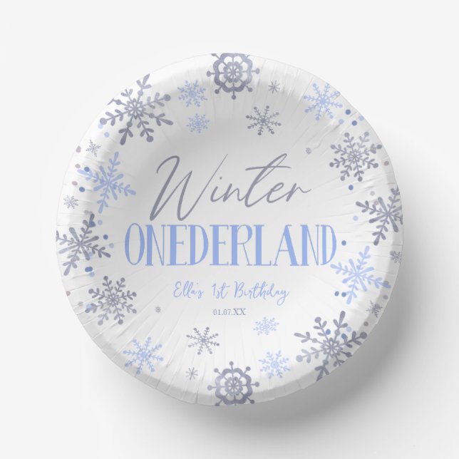 Winter ONEderland Snowflake 1st Birthday Party Paper Bowls (Front)