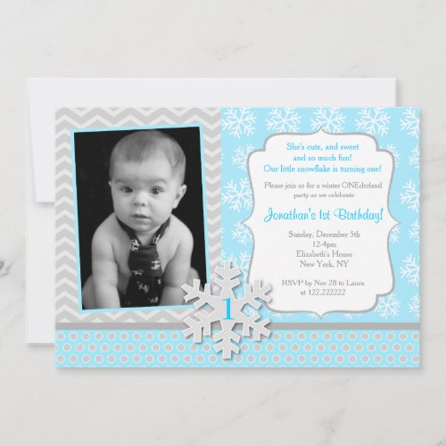 Winter Onederland Snowflake Birthday Invitation