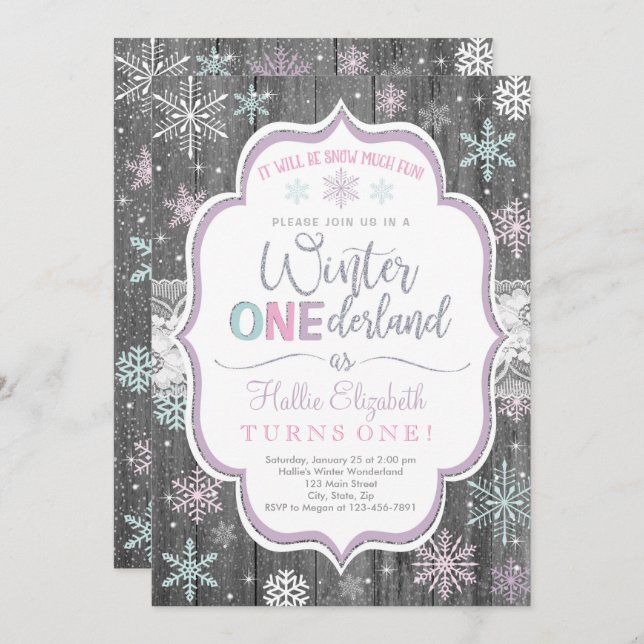 Winter ONEderland Snowflake Birthday Invitation (Front/Back)