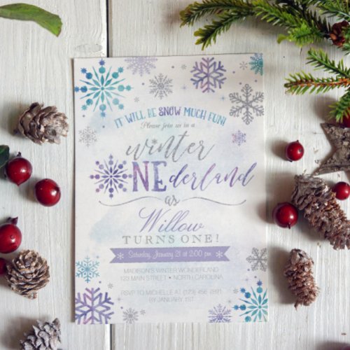 Winter ONEderland Snowflake Birthday Invitation