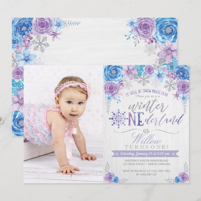 Winter ONEderland Snowflake Birthday Invitation (Front/Back)