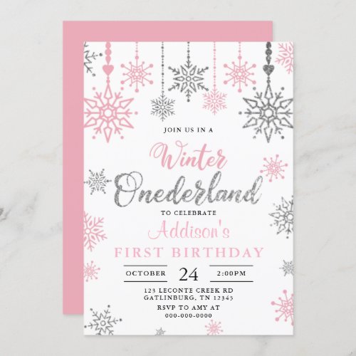 Winter onederland snowflake birthday invitation