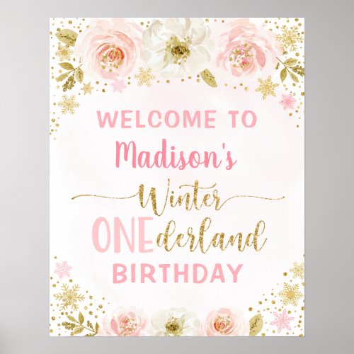 Winter Onederland Snowflake Birthday Welcome Poster