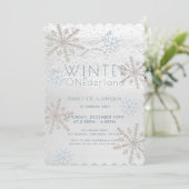 Winter Onederland Snowflake Blue 1st Birthday Invitation (Standing Front)