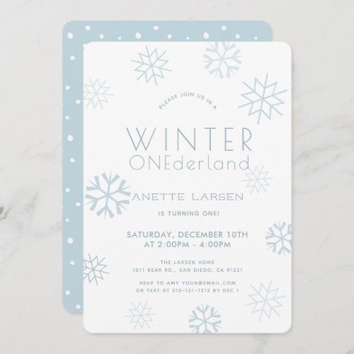Winter Onederland Snowflake Blue 1st Birthday Invitation