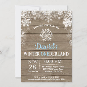 Winter Onederland Snowflake Blue Boy 1st Birthday Invitation