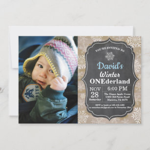 Winter Onederland Snowflake Blue Boy 1st Birthday Invitation