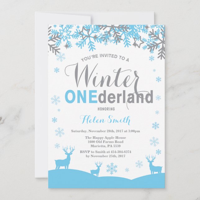 Winter Onederland Snowflake Boy 1st Birthday Invitation (Front)