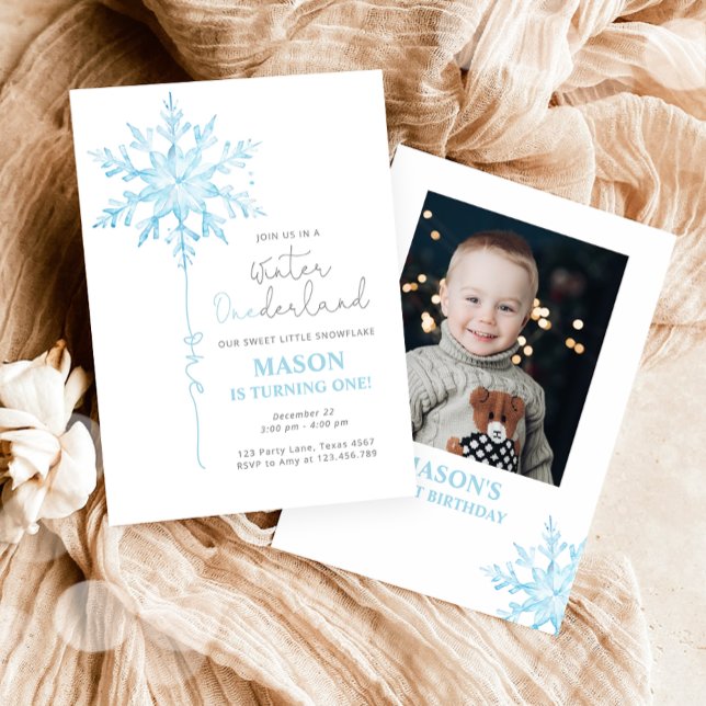 Winter ONEderland Snowflake Boy First Birthday Invitation (Creator Uploaded)