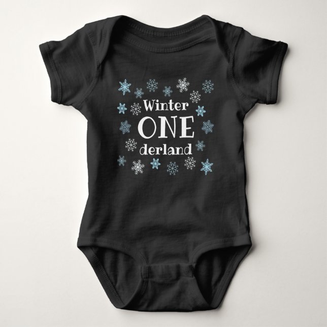 Winter ONEderland snowflake first birthday Baby Bodysuit (Front)