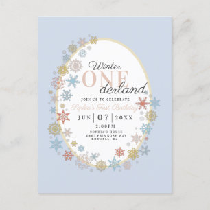 Winter Onederland Snowflake First Birthday Invitat Postcard