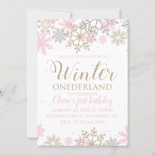 Winter Onederland Snowflake First Birthday Invite