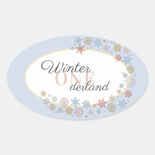 Winter Onederland Snowflake First Birthday Oval Sticker