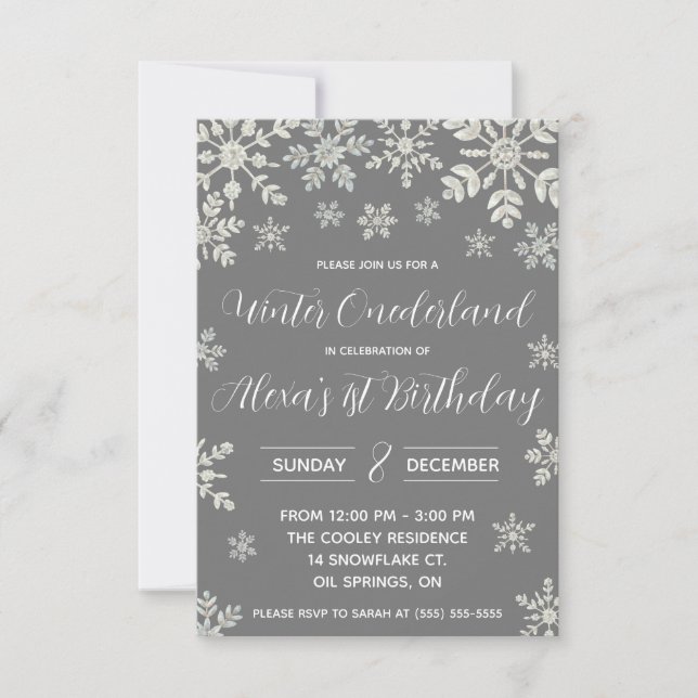Winter ONEderland, Snowflake First Birthday Party Invitation (Front)