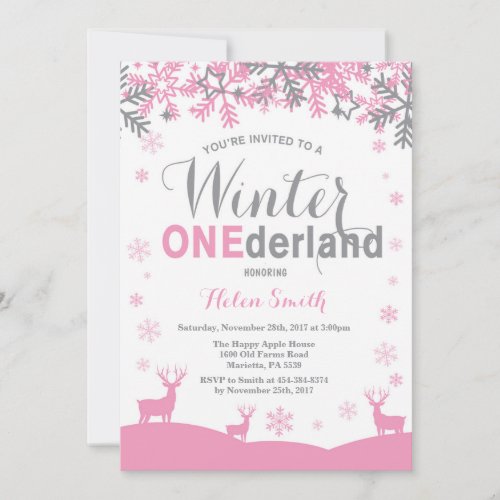 Winter Onederland Snowflake Girl 1st Birthday Invitation