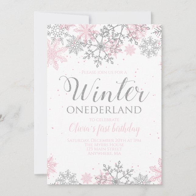 Winter Onederland Snowflake Invite (Front)