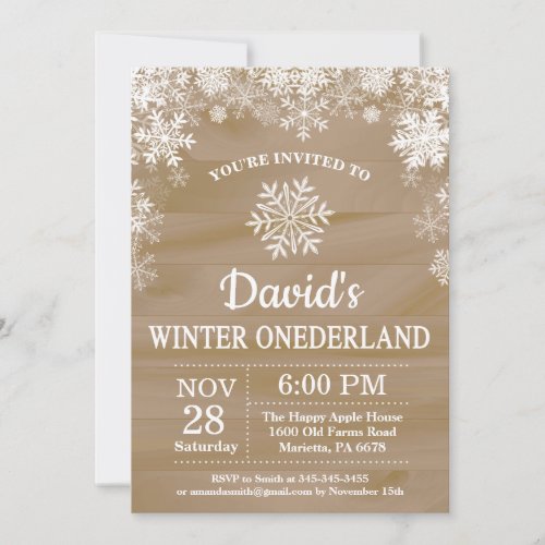 Winter Onederland Snowflake Rustic 1st Birthday Invitation