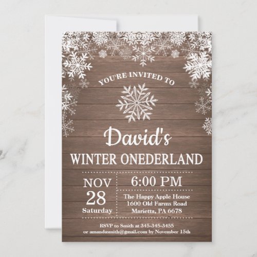 Winter Onederland Snowflake Rustic 1st Birthday Invitation