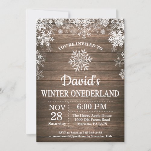 Winter Onederland Snowflake Rustic 1st Birthday Invitation