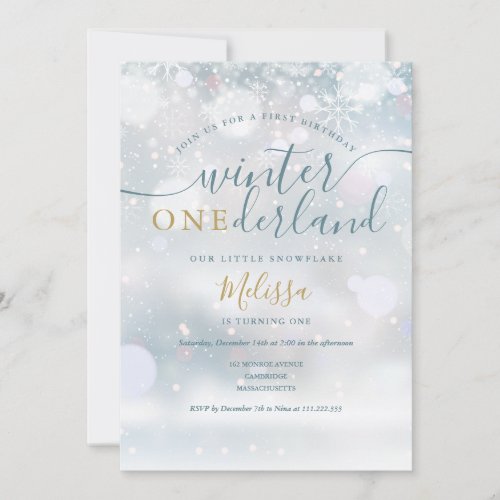 Winter Onederland Snowflakes 1st Birthday Invitation