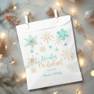 Winter onederland snowflakes birthday favor bag