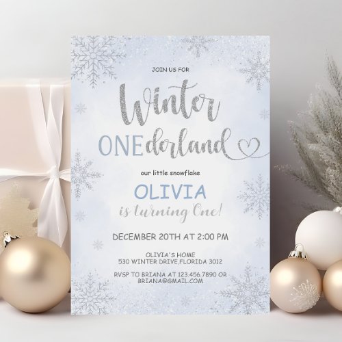 Winter Onederland Snowflakes Birthday Invitation
