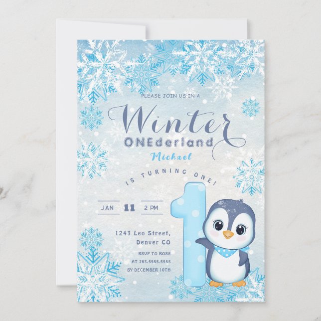 Winter Onederland Snowflakes Blue Boy 1st Birthday (Front)