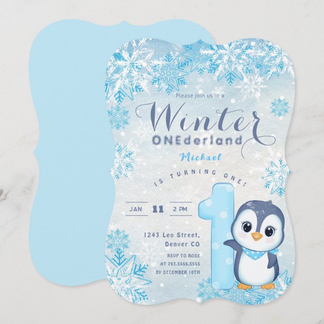 Winter Onederland Snowflakes Blue Boy 1st Birthday (Front/Back)