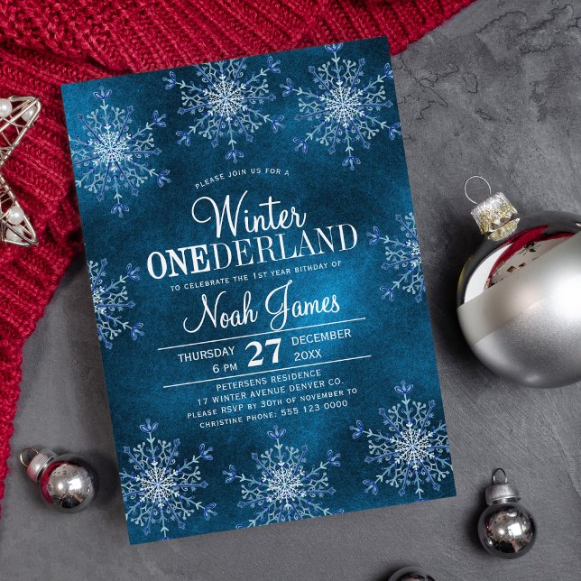 Winter Onederland snowflakes boy first birthday Invitation (Creator Uploaded)