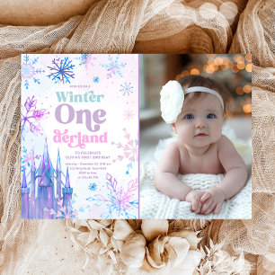 Winter Onederland Snowflakes Castle Girl Birthday Invitation