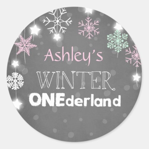 Winter onederland Snowflakes Envelope seal pink