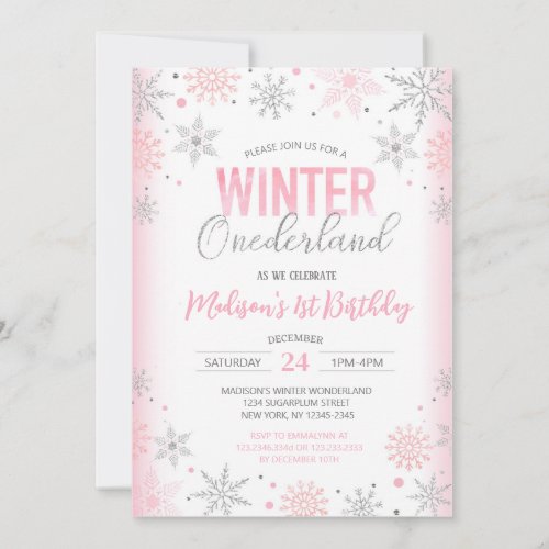 Winter Onederland Snowflakes First 1st Birthday Invitation