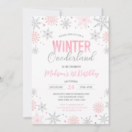 Winter Onederland Snowflakes First 1st Birthday Invitation