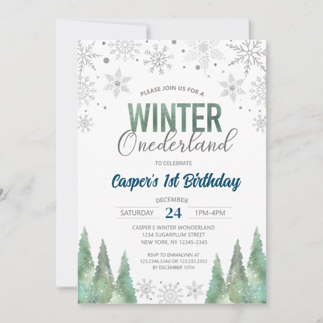 Winter Onederland Snowflakes First 1st Birthday Invitation (Front)
