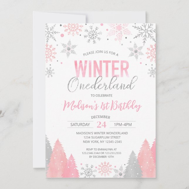 Winter Onederland Snowflakes First 1st Birthday Invitation (Front)