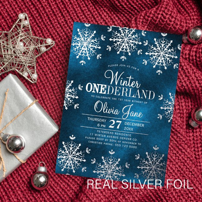 Winter Onederland snowflakes first birthday party Foil Invitation (Creator Uploaded)